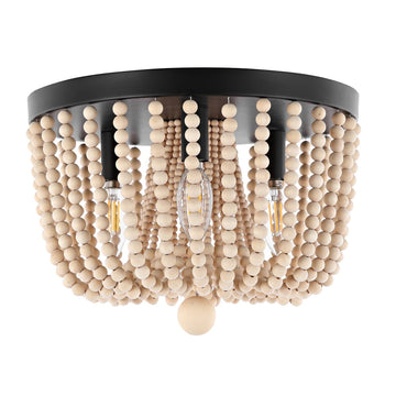 Eivissa 13" Coastal Farmhouse Iron/Wood Bead LED Flush Mount - JONATHAN Y